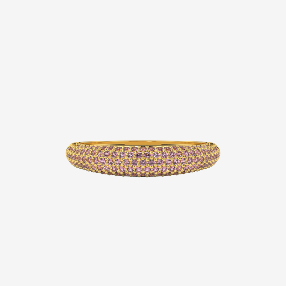 "Nilly" Dôme Pavé Diamond Ring - Pink - 14k Yellow Gold - Jewelry - Goldie Paris Jewelry - Pavé Ring stackable statement