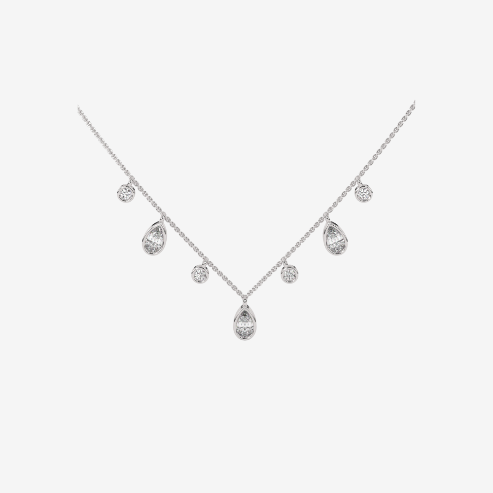 Teardrop drip Diamonds Floating Necklace - 14k White Gold - Jewelry - Goldie Paris Jewelry - Necklace