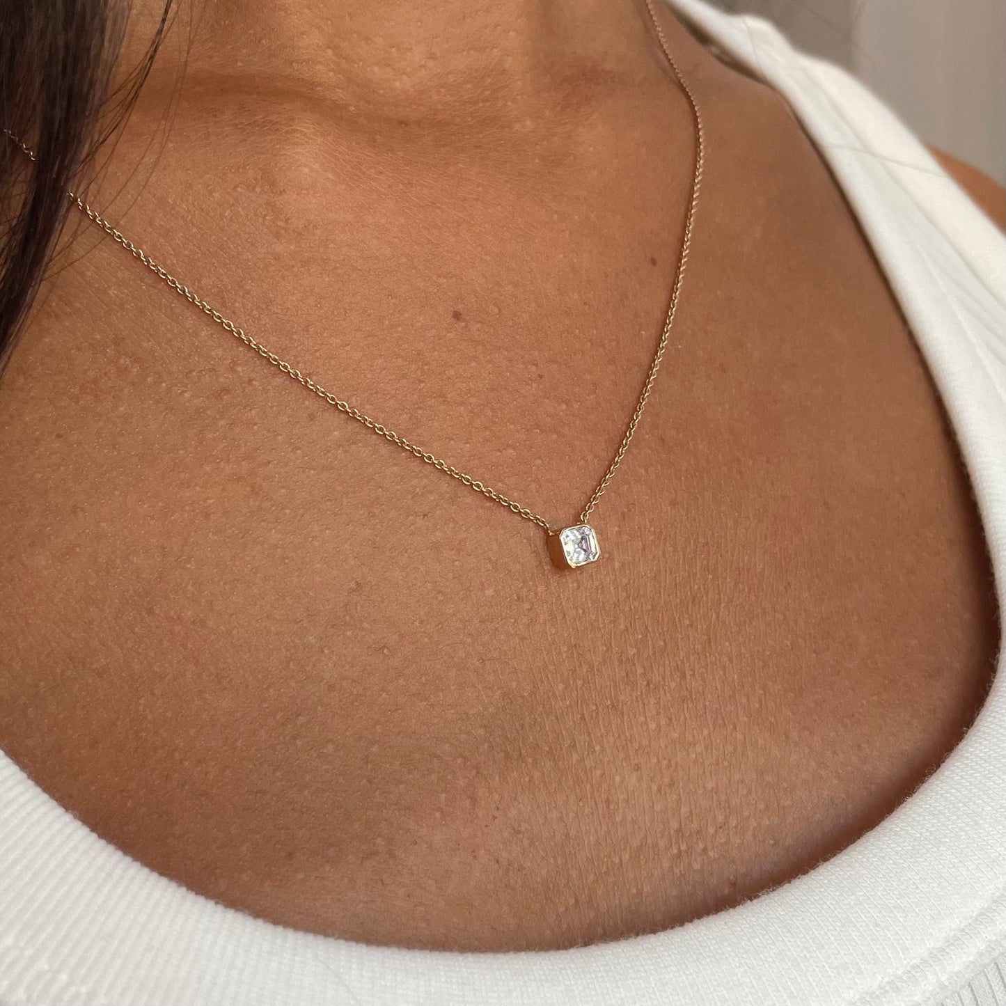 Emerald Cushion Diamond Necklace - - Jewelry - Goldie Paris Jewelry - Necklace