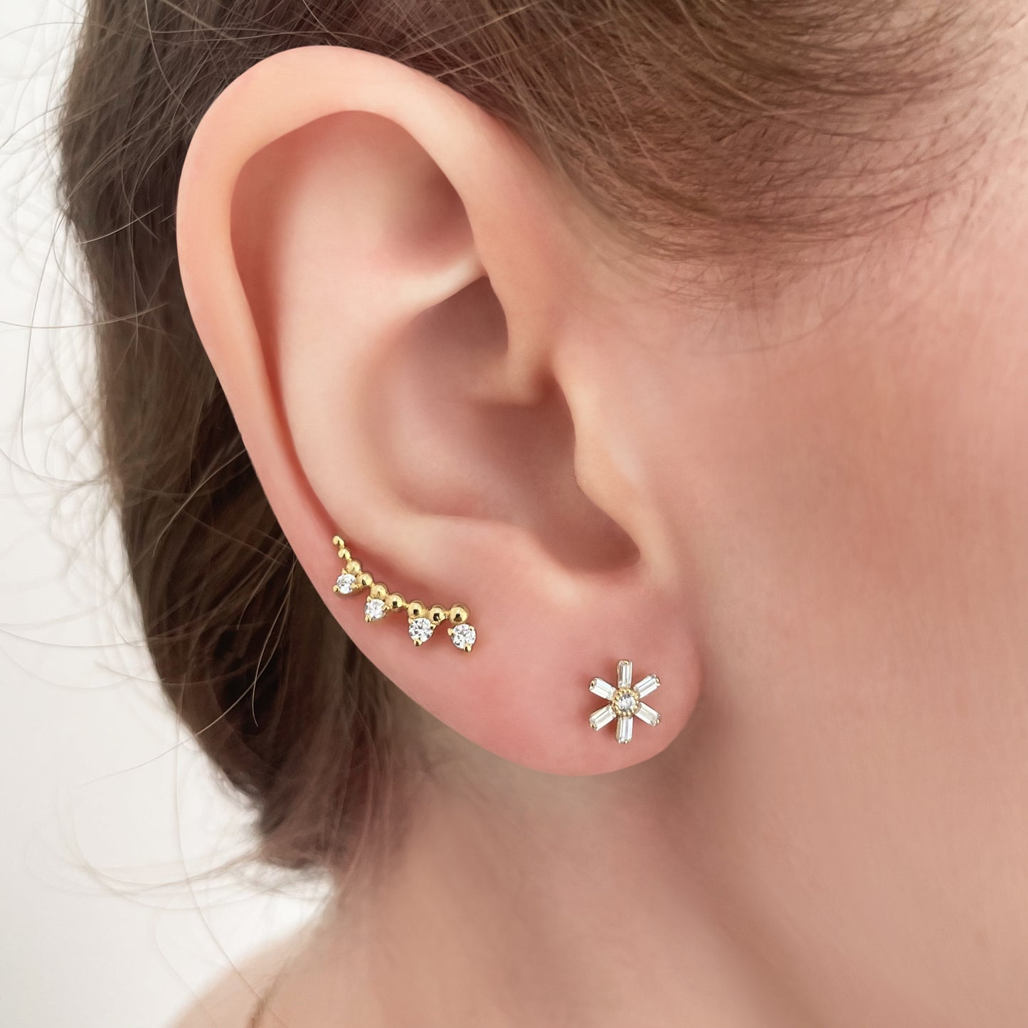 Baguette Flower Stud Diamonds Earrings - - Jewelry - Goldie Paris Jewelry - Baguette Earring