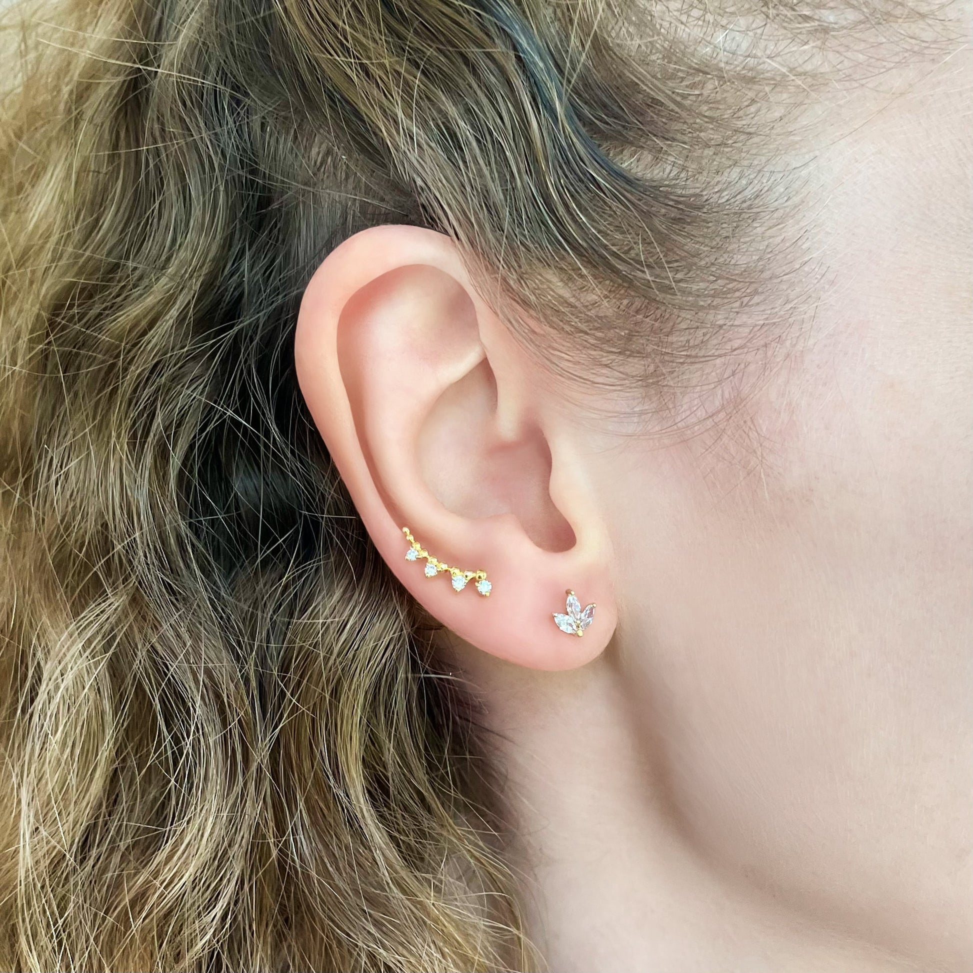 4 Diamonds Ear Climber Stud Earrings - Goldie Paris Jewellery