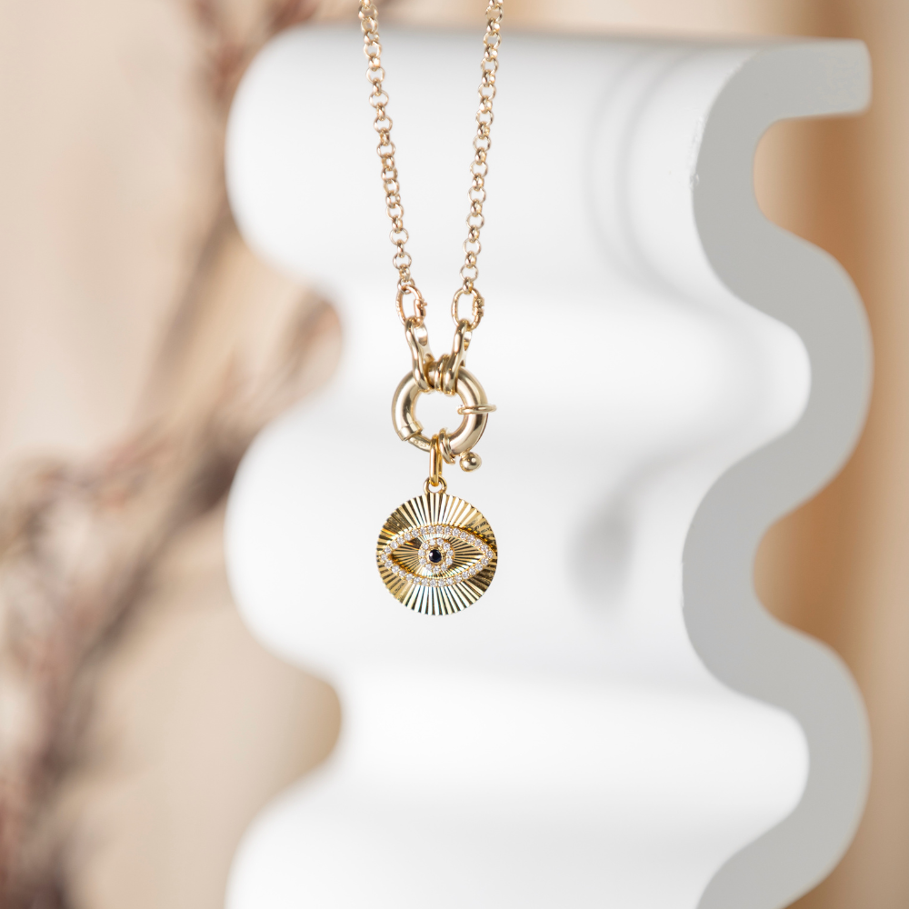 Evil Eye Fluted Medallion Pendant