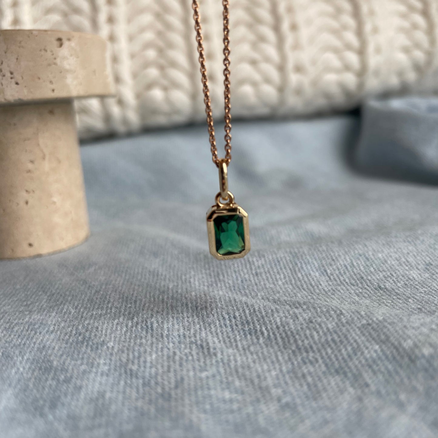 Radiant-cut Diamond Pendant - Green Emerald - - Jewelry - Goldie Paris Jewelry - Pendant