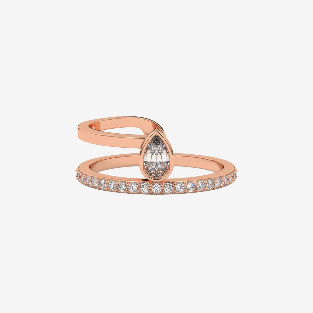 "Noa" Pear and Pavé Diamond Ring - 14k Rose Gold - Jewelry - Goldie Paris Jewelry - Pavé Ring statement