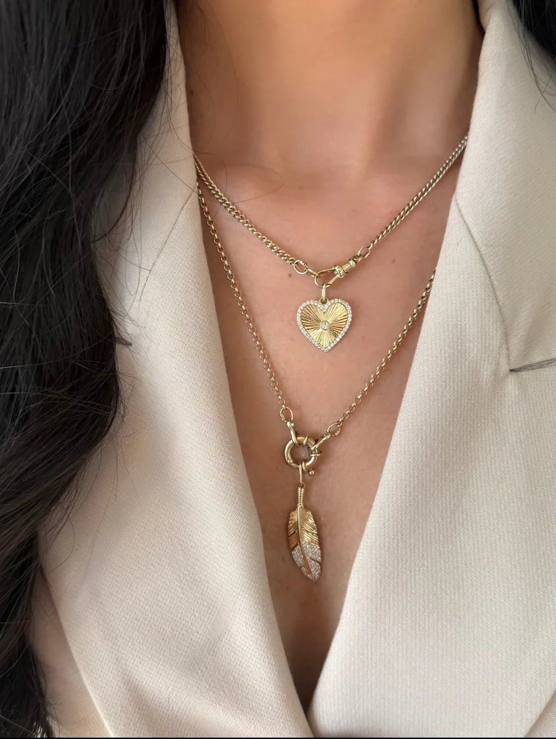 Heart Fluted Medallion Pendant - White Gold