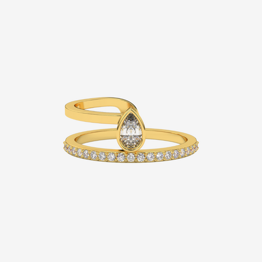 "Noa" Pear and Pavé Diamond Ring - 14k Yellow Gold - Jewelry - Goldie Paris Jewelry - Pavé Ring statement