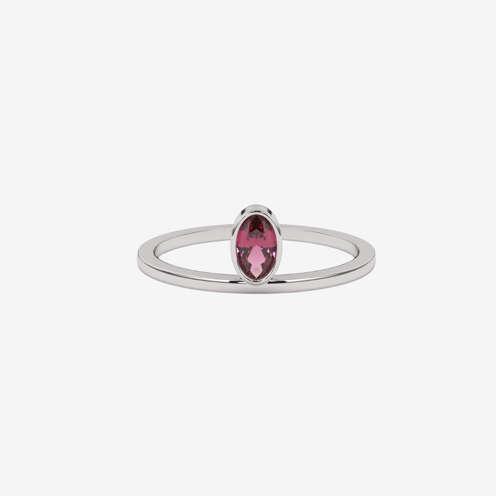 "Lou" Oval diamond stackable ring - Pink - 14k White Gold - Jewelry - Goldie Paris Jewelry - Ring