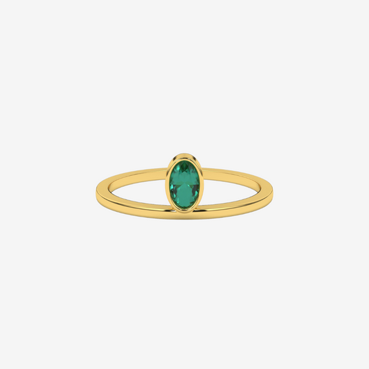 "Lou" Oval Emerald Ring - Green - 14k Yellow Gold - Jewelry - Goldie Paris Jewelry - Ring stackable statement