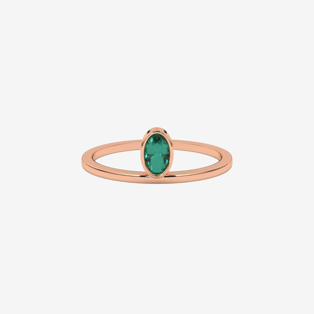 "Lou" Oval diamond stackable ring - Green - 14k Rose Gold - Jewelry - Goldie Paris Jewelry - Ring