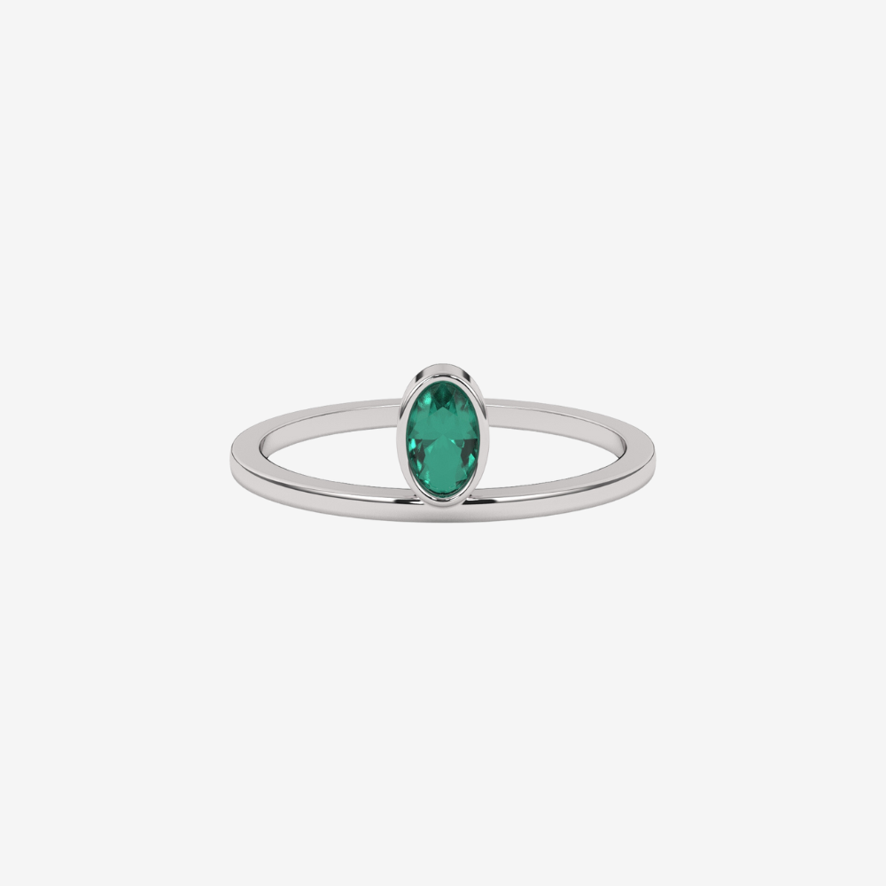 "Lou" Oval diamond stackable ring - Green - 14k White Gold - Jewelry - Goldie Paris Jewelry - Ring