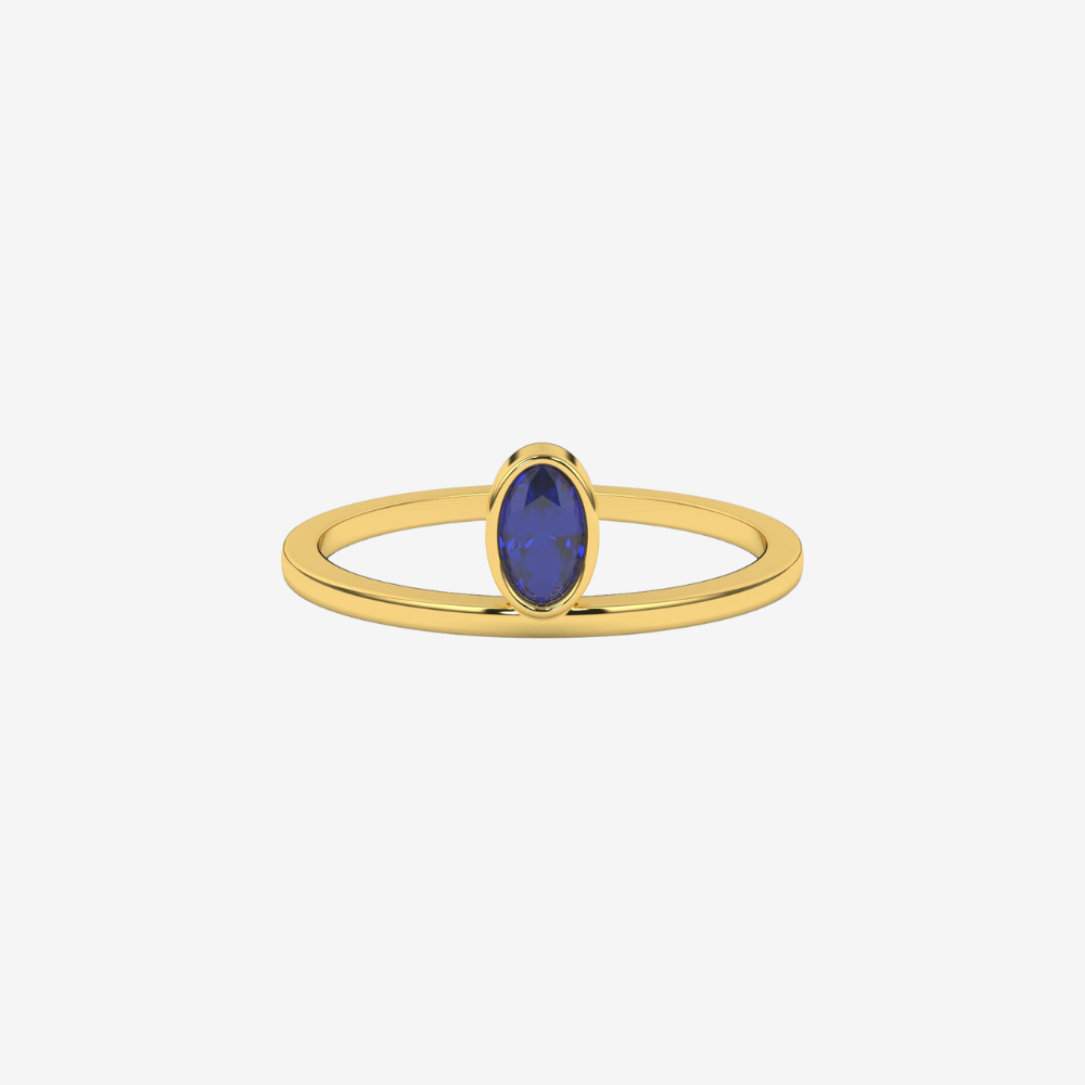 "Lou" Oval diamond stackable ring - Blue - 14k Yellow Gold - Jewelry - Goldie Paris Jewelry - Ring