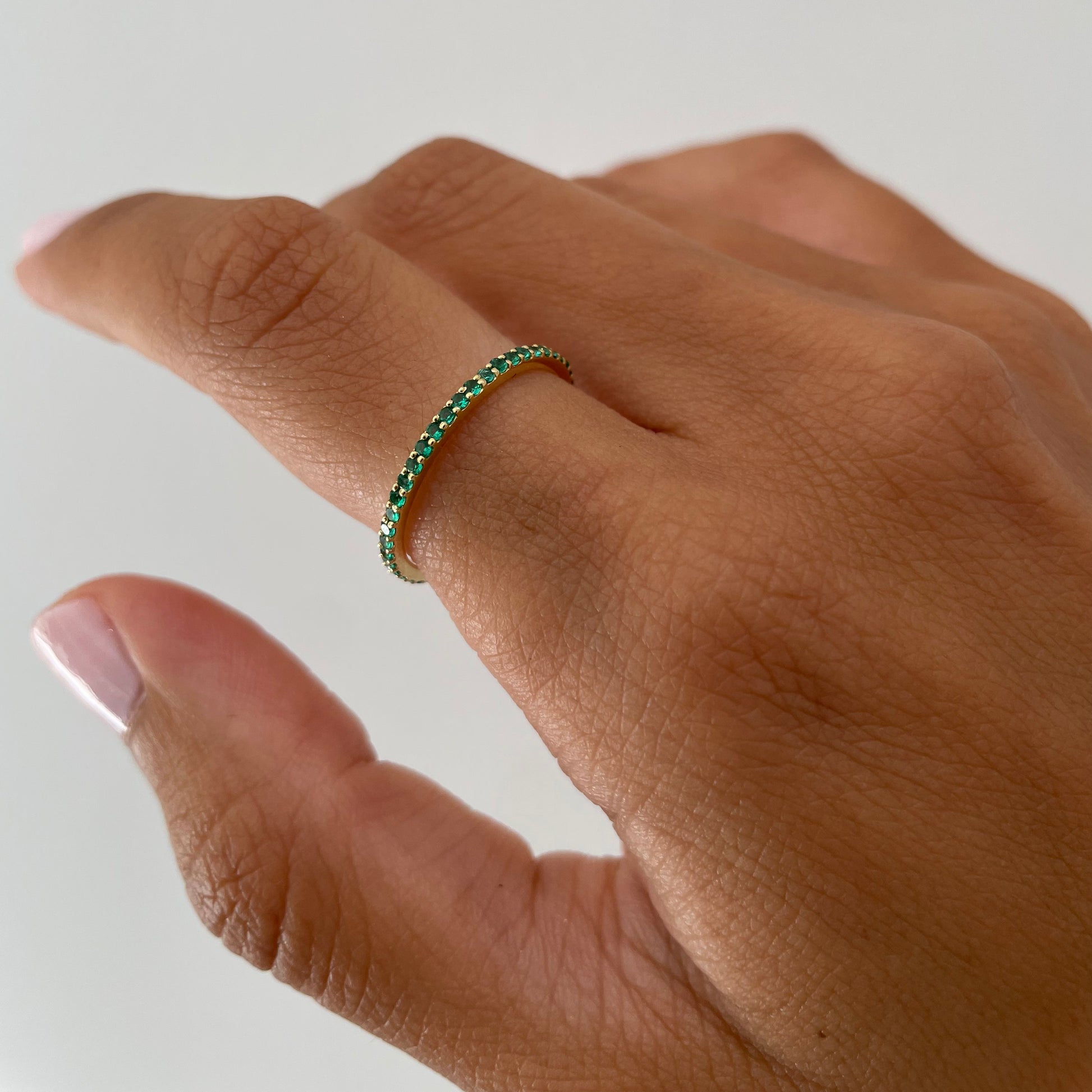 "Eliza" Stackable Pavé Emerald Eternity Band- Green - - Jewelry - Goldie Paris Jewelry - Ring stackable