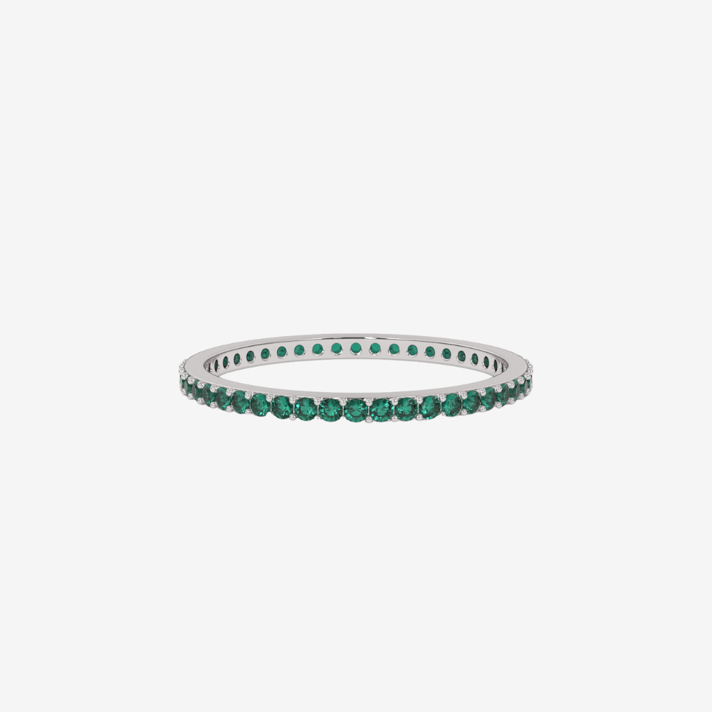"Eliza" Stackable Pavé Diamond Eternity Band- Green - 14k White Gold - Jewelry - Goldie Paris Jewelry - Ring