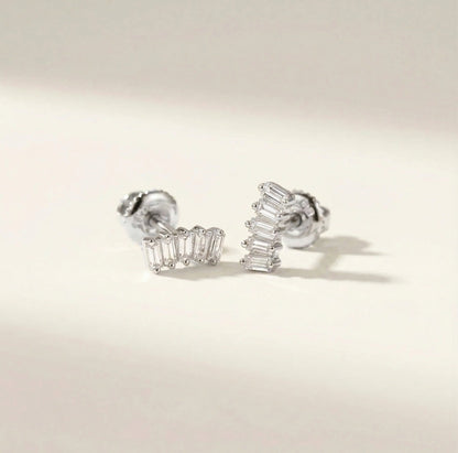 5 Diamonds Baguette Cluster Stud Earrings