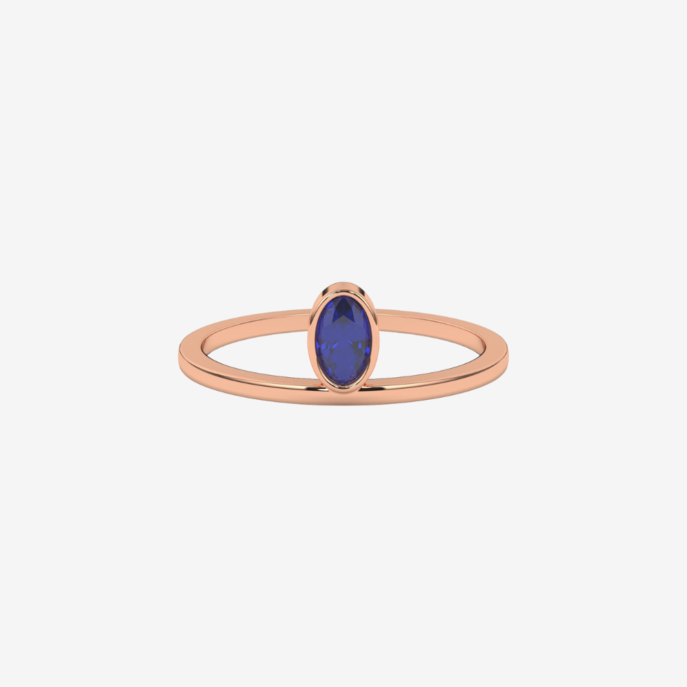 "Lou" Oval diamond stackable ring - Blue - 14k Rose Gold - Jewelry - Goldie Paris Jewelry - Ring