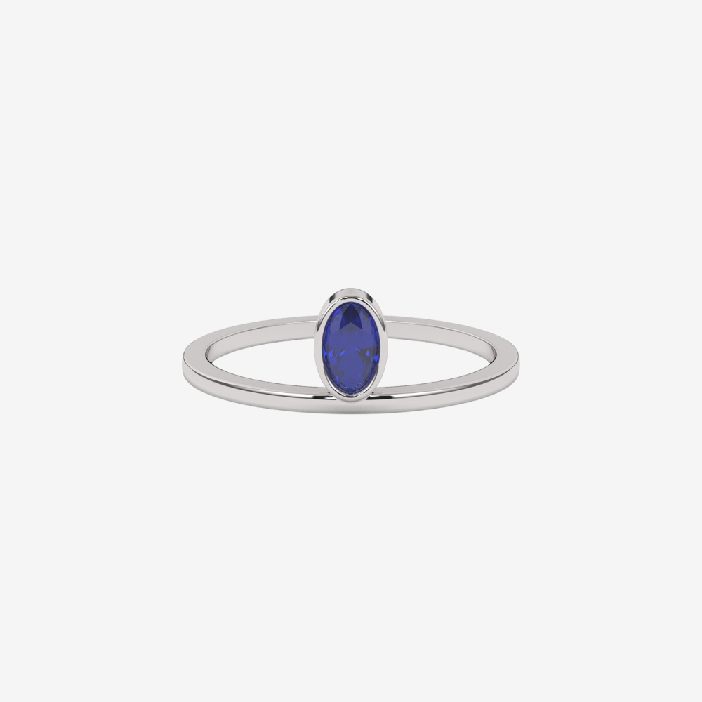"Lou" Oval Sapphire Ring - Blue - 14k White Gold - Jewelry - Goldie Paris Jewelry - Ring stackable statement