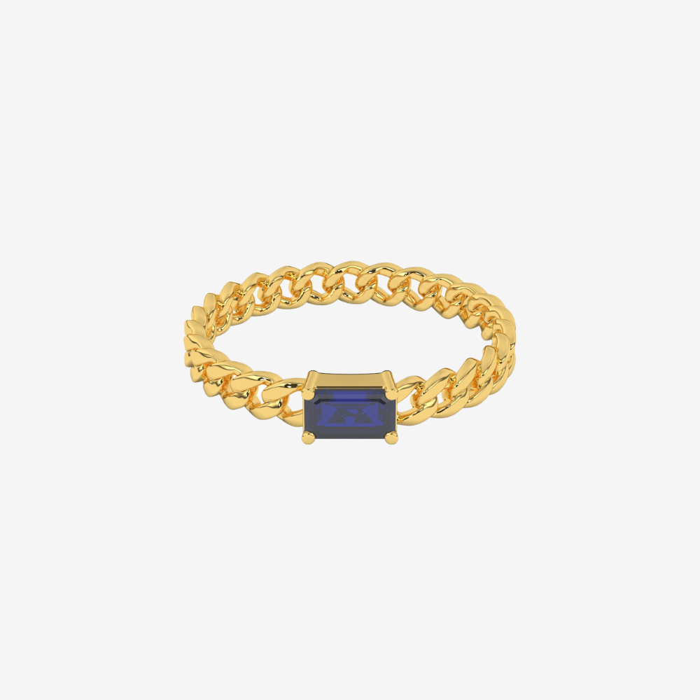 "Nina" Curb chain Link Diamond Ring - Blue - 14k Yellow Gold - Jewelry - Goldie Paris Jewelry - Ring
