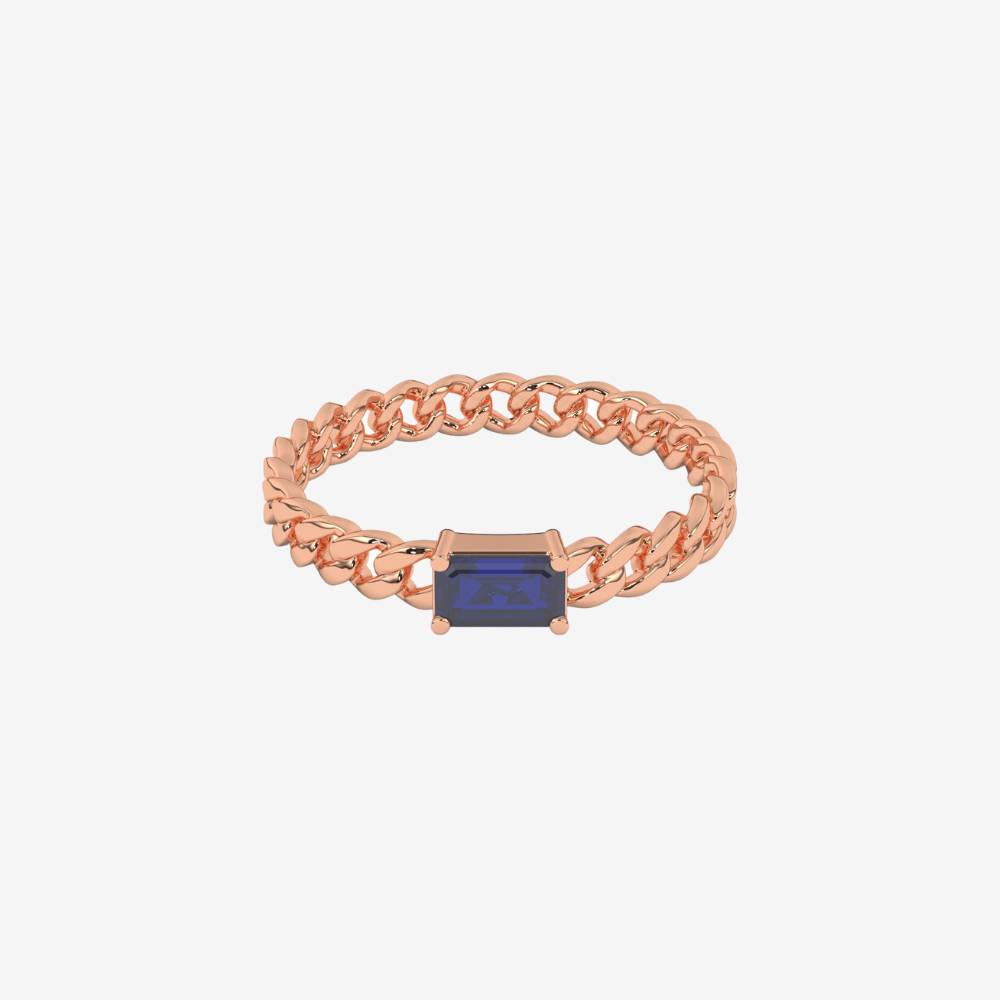 "Nina" Curb chain Link Diamond Ring - Blue - 14k Rose Gold - Jewelry - Goldie Paris Jewelry - Ring