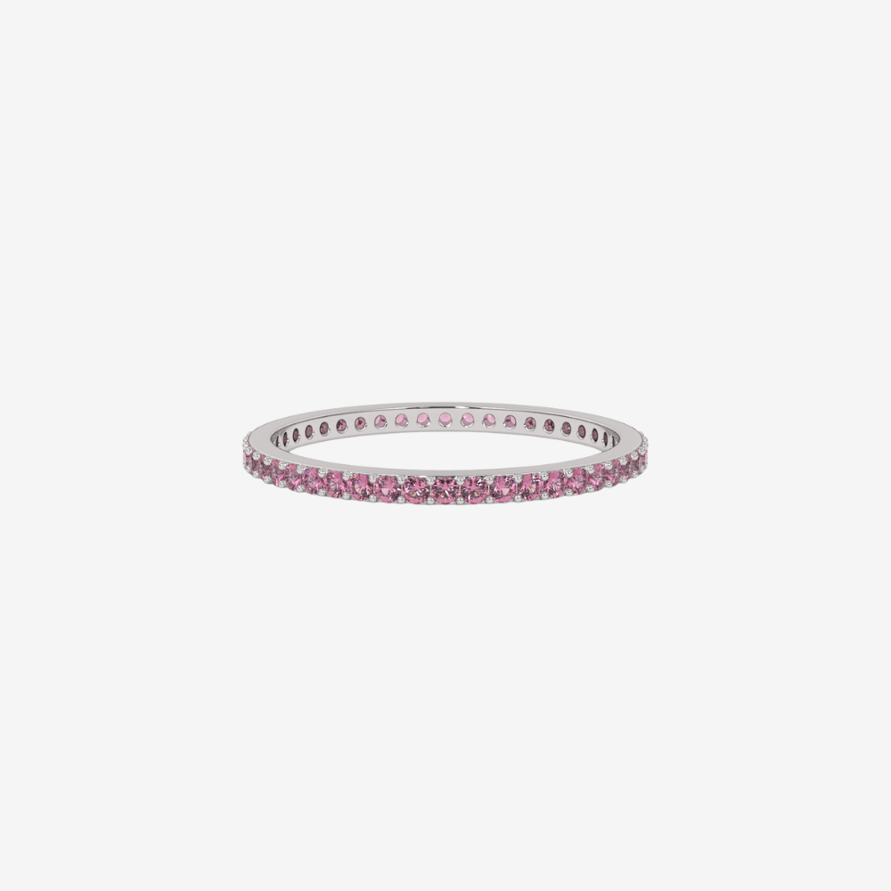 "Eliza" Stackable Pavé Diamond Eternity Band- Pink - 14k White Gold - Jewelry - Goldie Paris Jewelry - Ring