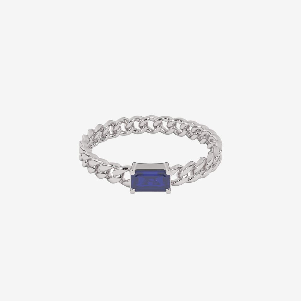 "Nina" Curb chain Link Sapphire Ring - Blue - 14k White Gold - Jewelry - Goldie Paris Jewelry - Ring stackable statement