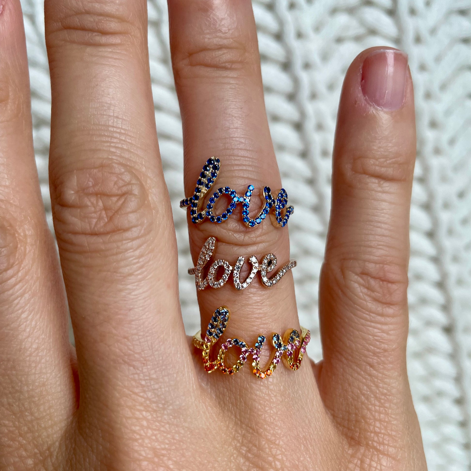 "Love" Pavé Diamond Ring- Rainbow - - Jewelry - Goldie Paris Jewelry - Pavé Ring statement