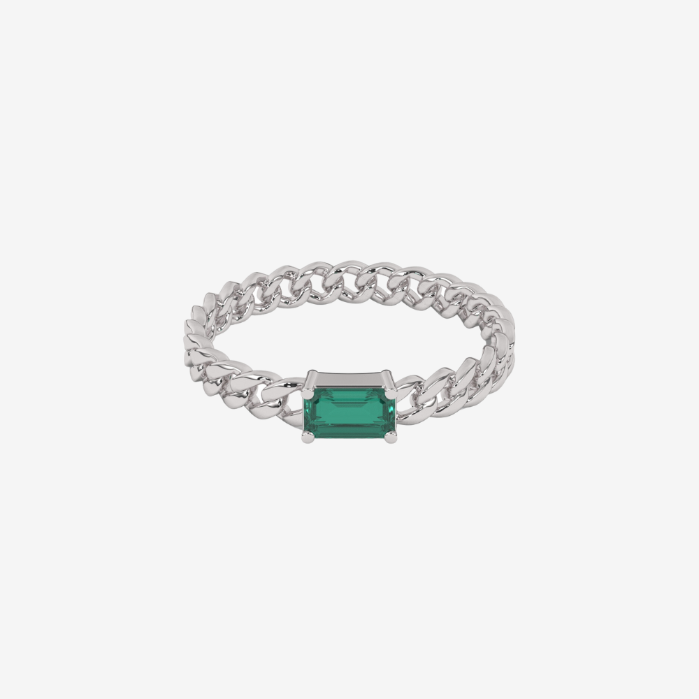 "Nina" Curb chain Link Diamond Ring - Green - 14k White Gold - Jewelry - Goldie Paris Jewelry - Ring