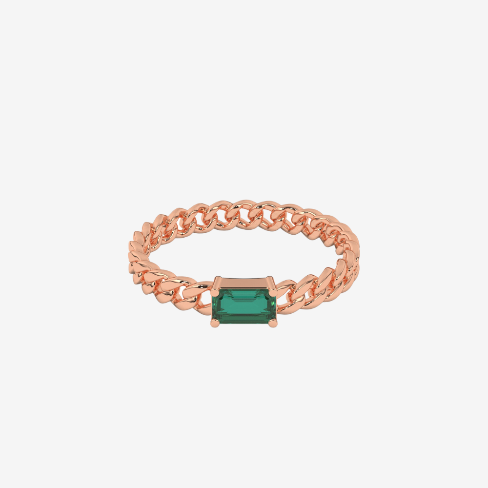 "Nina" Curb chain Link Diamond Ring - Green - 14k Rose Gold - Jewelry - Goldie Paris Jewelry - Ring