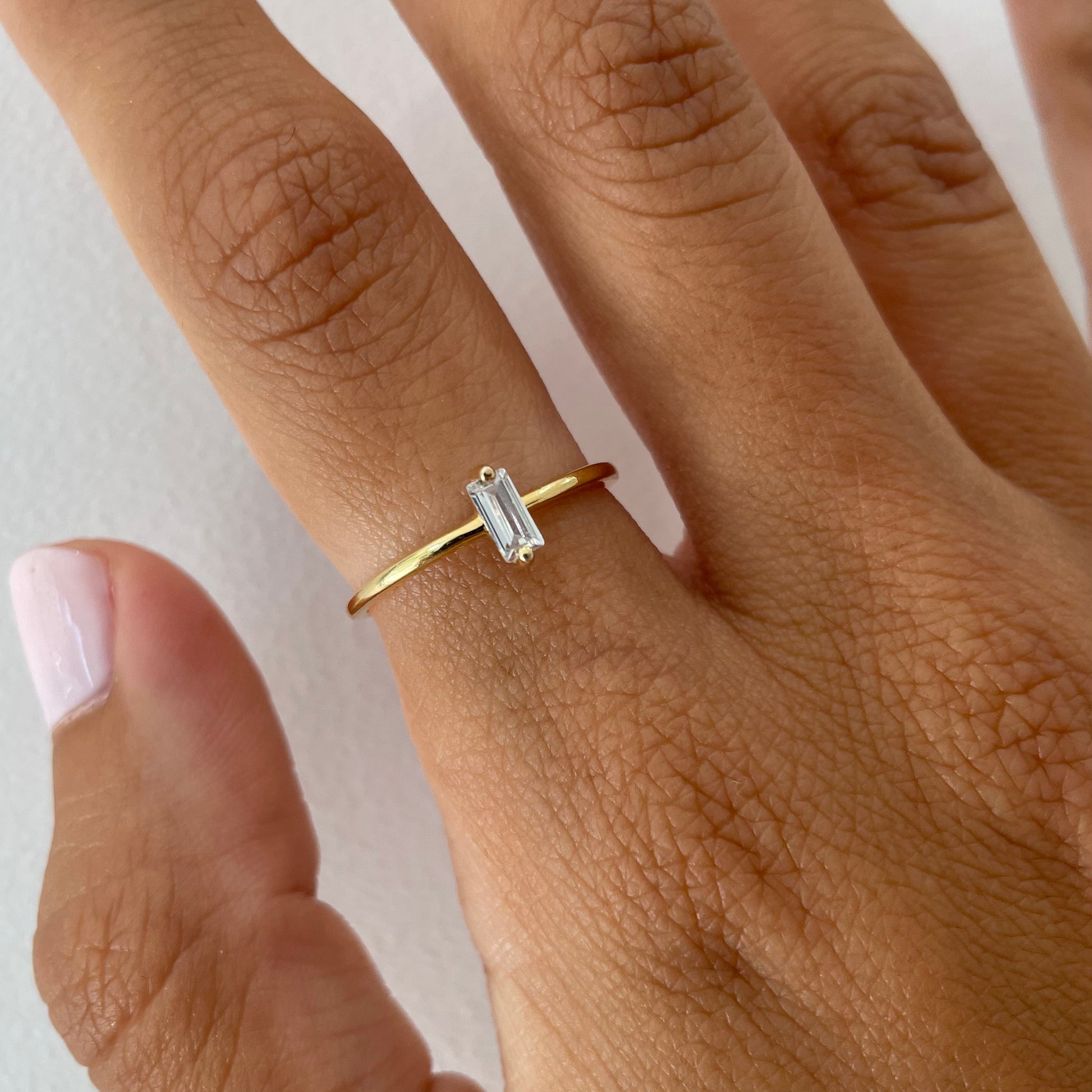 "Nat" Single Baguette Diamond Ring - - Jewelry - Goldie Paris Jewelry - Baguette Ring