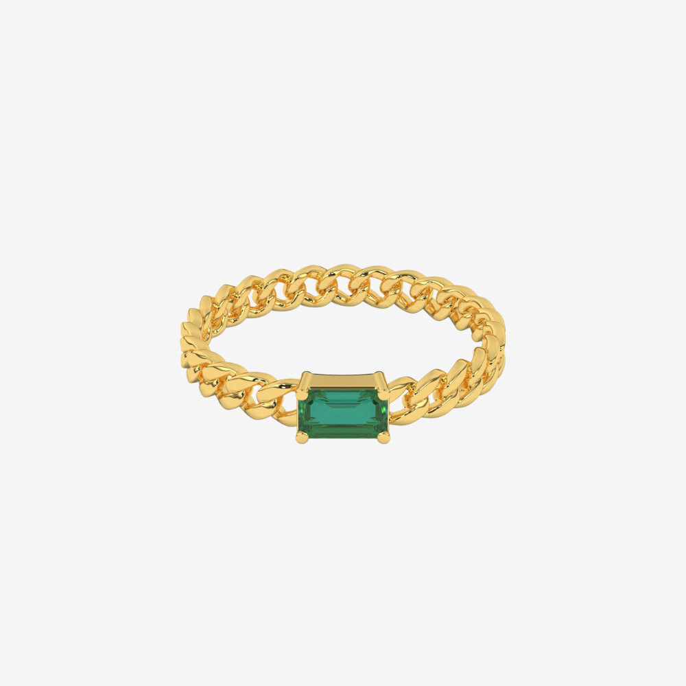 "Nina" Curb chain Link Emerald Ring - Green - 14k Yellow Gold - Jewelry - Goldie Paris Jewelry - Ring stackable statement
