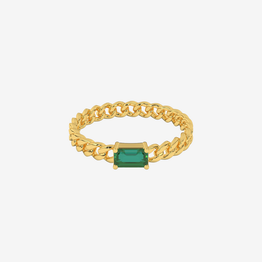 "Nina" Curb chain Link Emerald Ring - Green - 14k Yellow Gold - Jewelry - Goldie Paris Jewelry - Ring stackable statement