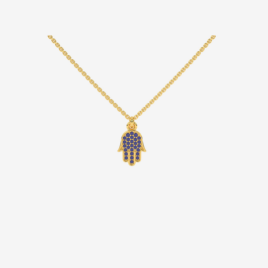 Sapphire Hamsa Necklace/ Pendant - 14k Yellow Gold - Jewelry - Goldie Paris Jewelry - Evil Eye Necklace Pendant