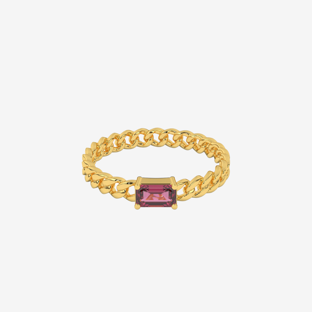 "Nina" Curb chain Link Diamond Ring - Pink - 14k Yellow Gold - Jewelry - Goldie Paris Jewelry - Ring
