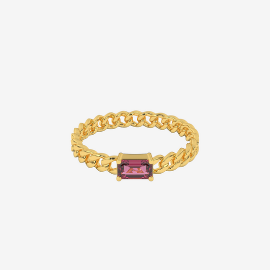 "Nina" Curb chain Link Diamond Ring - Pink - 14k Yellow Gold - Jewelry - Goldie Paris Jewelry - Ring stackable statement
