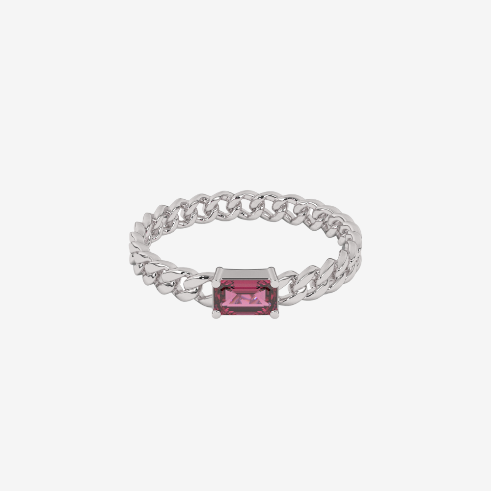 "Nina" Curb chain Link Diamond Ring - Pink - 14k White Gold - Jewelry - Goldie Paris Jewelry - Ring
