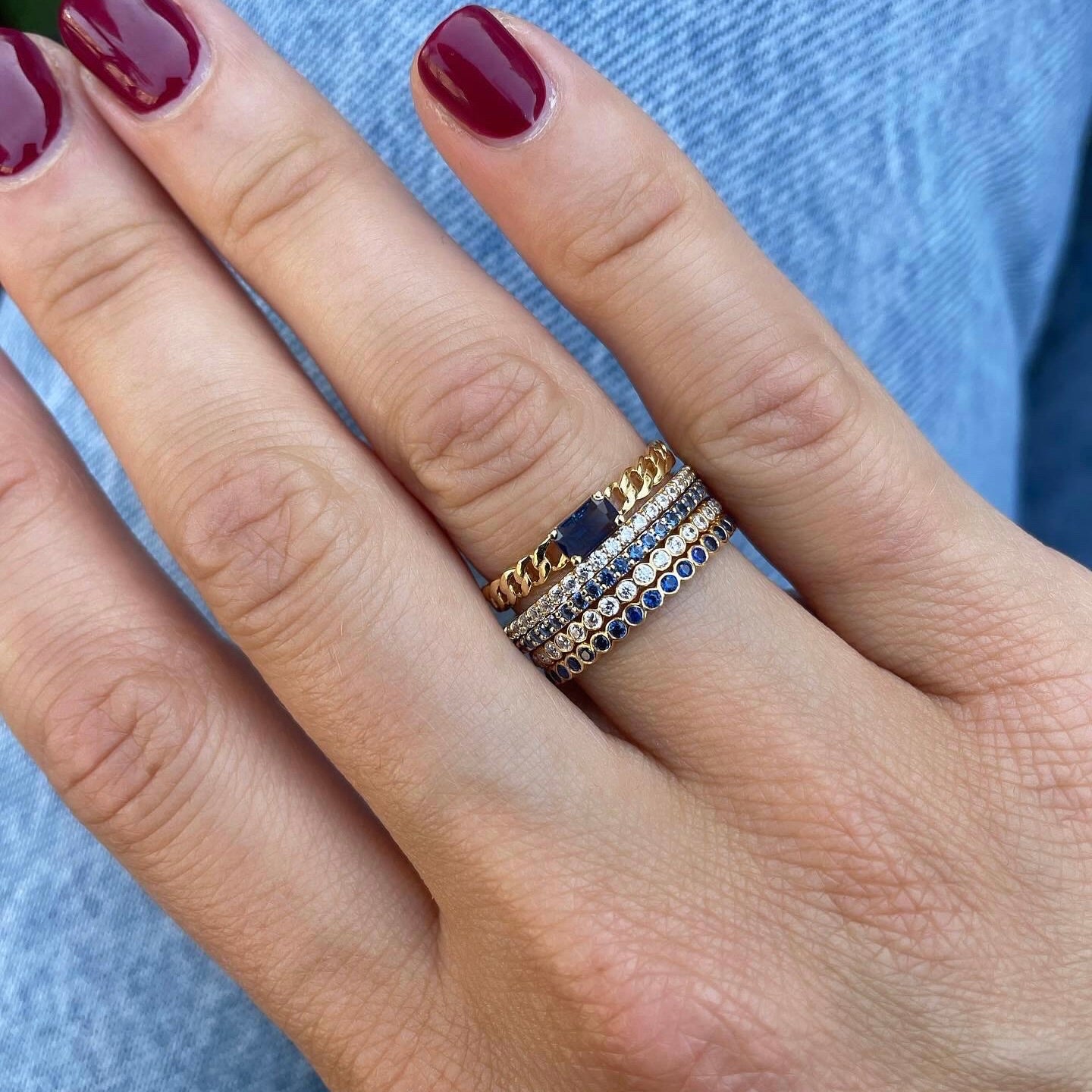 "Eliza" Stackable Pavé Sapphires Eternity Band- Blue - - Jewelry - Goldie Paris Jewelry - Ring stackabe