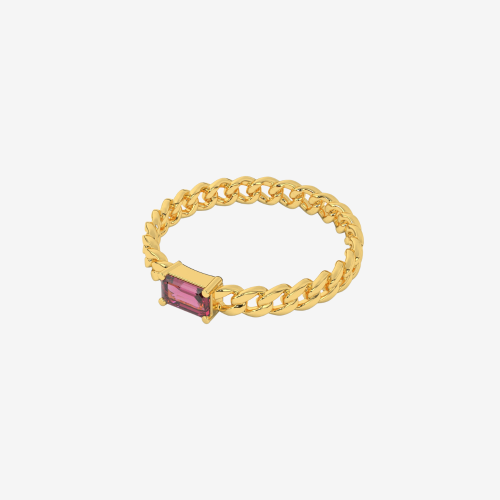 "Nina" Curb chain Link Diamond Ring - Pink - - Jewelry - Goldie Paris Jewelry - Ring stackable statement