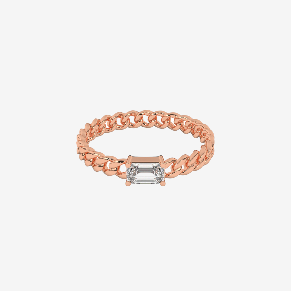 "Nina" Curb chain Link Diamond Ring - 14k Rose Gold - Jewelry - Goldie Paris Jewelry - Ring stackable statement