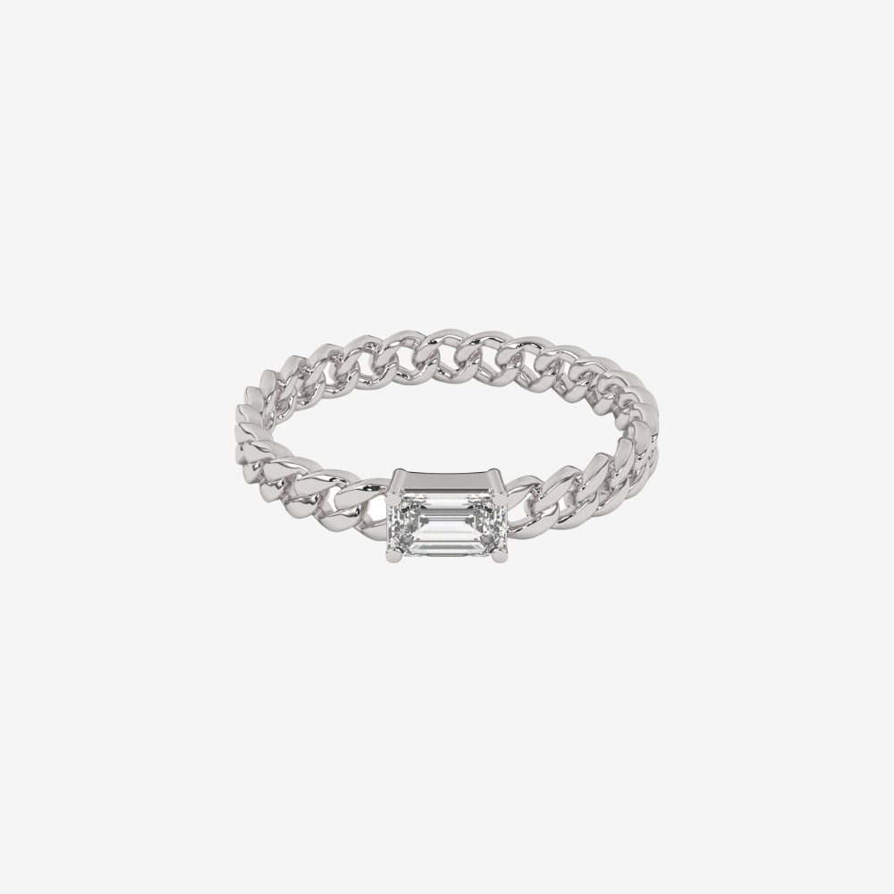 "Nina" Curb chain Link Diamond Ring - 14k White Gold - Jewelry - Goldie Paris Jewelry - Ring stackable statement