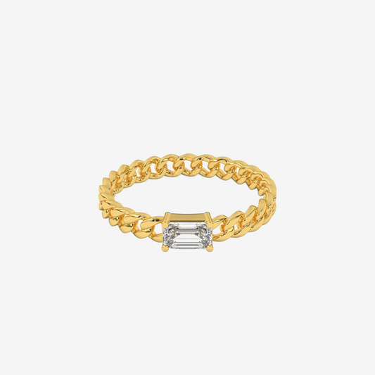 "Nina" Curb chain Link Diamond Ring - 14k Yellow Gold - Jewelry - Goldie Paris Jewelry - Ring stackable statement