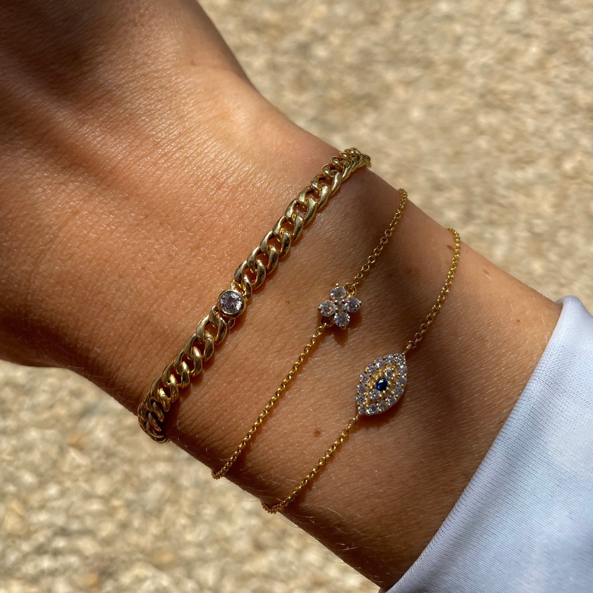 18-carat Curb Chain Single Diamond Bracelet - - Jewelry - Goldie Paris Jewelry - Bezel Bracelet