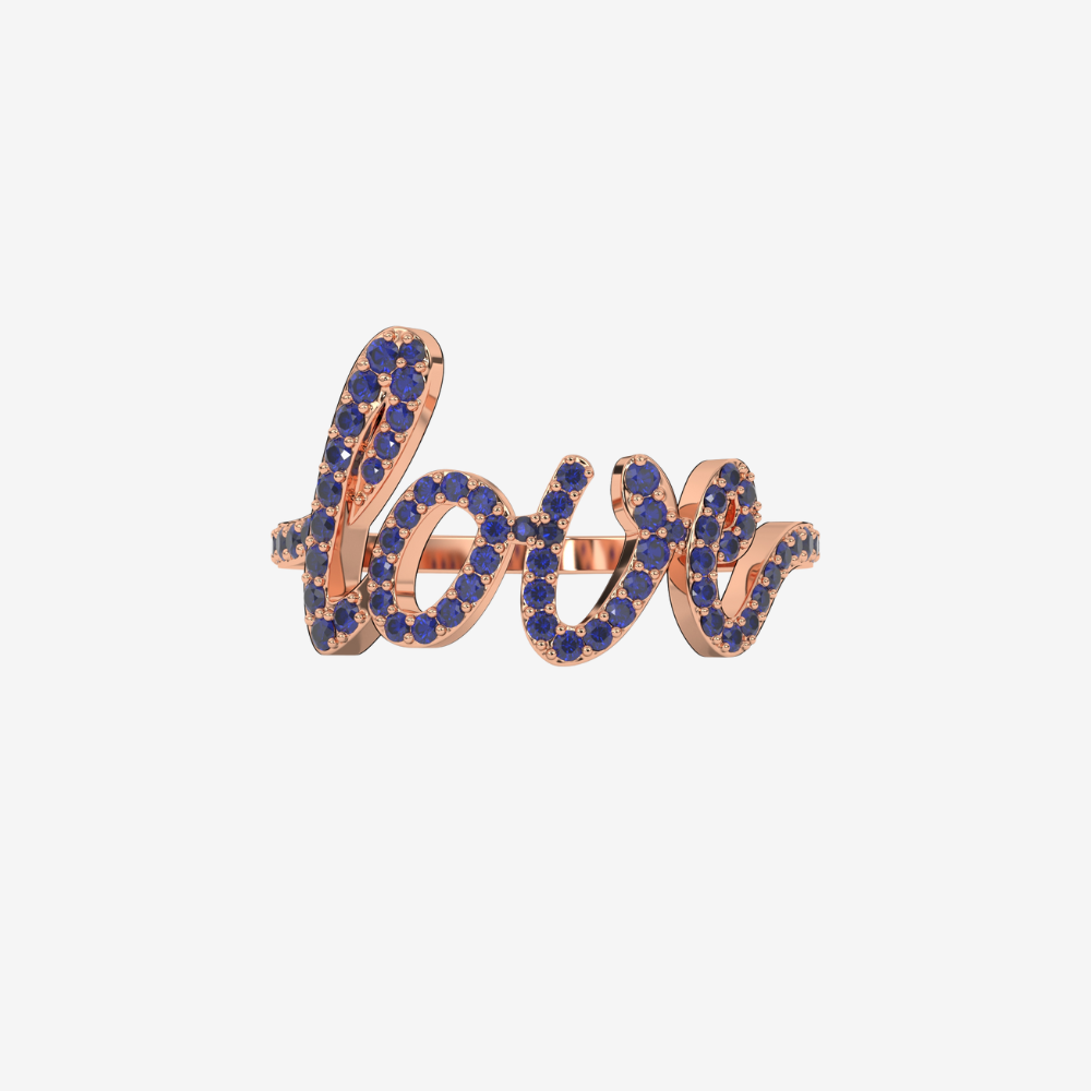 "Love" Pavé Diamond Ring- Blue Sapphire - 14k Rose Gold - Jewelry - Goldie Paris Jewelry - Ring statement