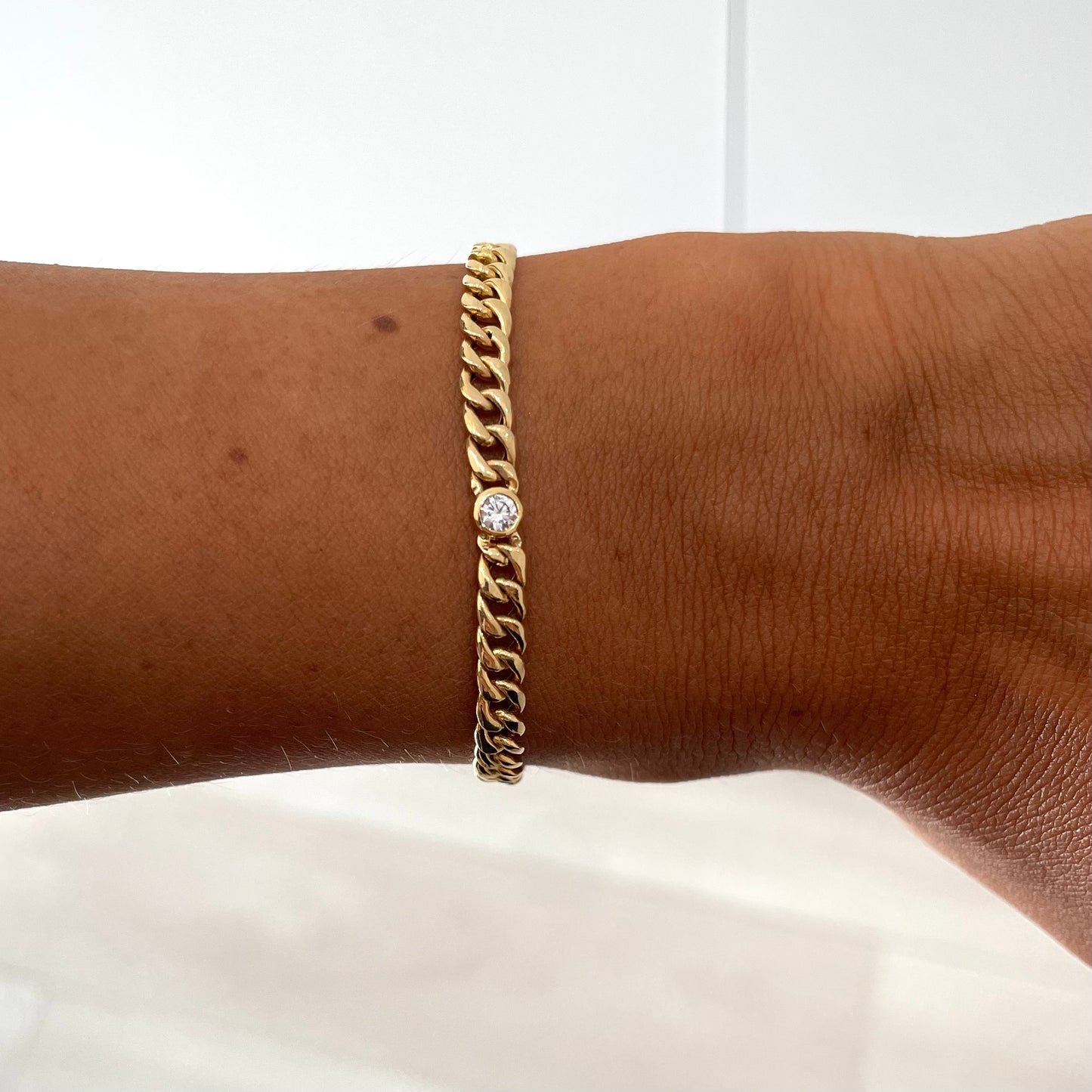 Bezel-Set Diamond Curb Chain Bracelet - - Jewelry - Goldie Paris Jewelry - Bezel Bracelet
