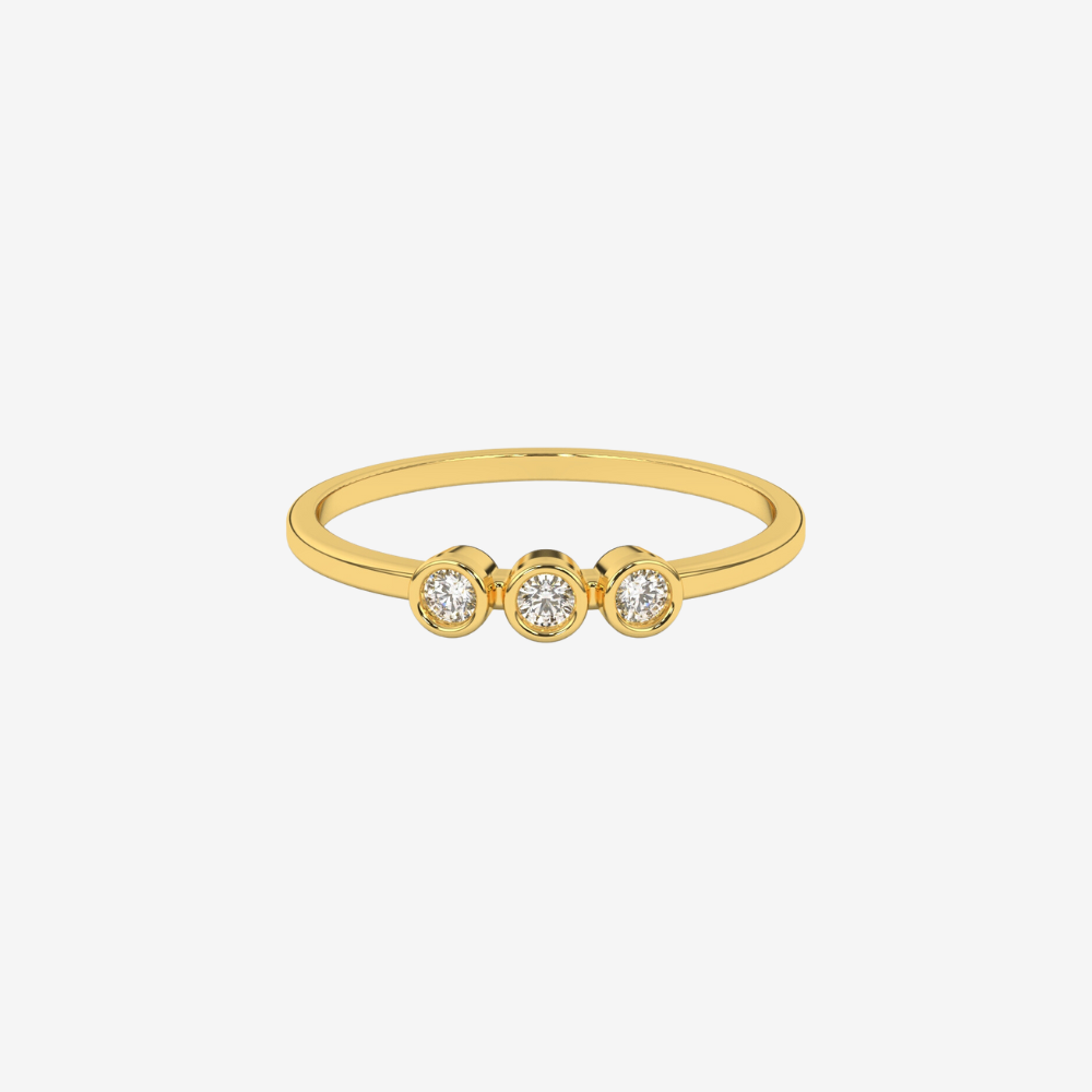 "Miryam" Three Bezel diamonds Stackable Ring - 14k Yellow Gold - Jewelry - Goldie Paris Jewelry - Bezel Ring