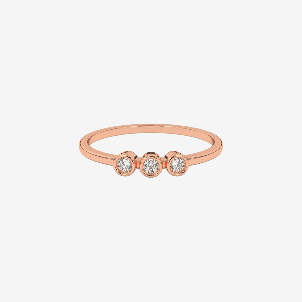 "Miryam" Three Bezel diamonds Stackable Ring - 14k Rose Gold - Jewelry - Goldie Paris Jewelry - Bezel Ring