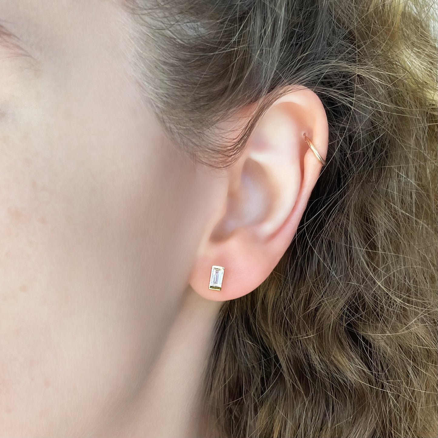 Diamond Baguette Threaded Stud Earrings - - Jewelry - Goldie Paris Jewelry - Baguette Earring