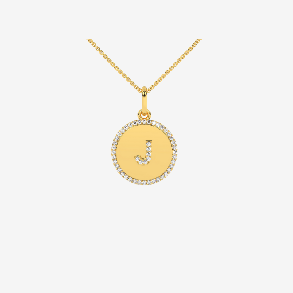 Diamond Letter Medallion Pendant/ Necklace - 14k Yellow Gold - Jewelry - Goldie Paris Jewelry - Moms Necklace Pavé Pendant