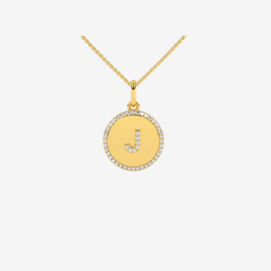 Diamond Letter Medallion Pendant/ Necklace - 14k Yellow Gold - Jewelry - Goldie Paris Jewelry - Necklace Pavé Pendant