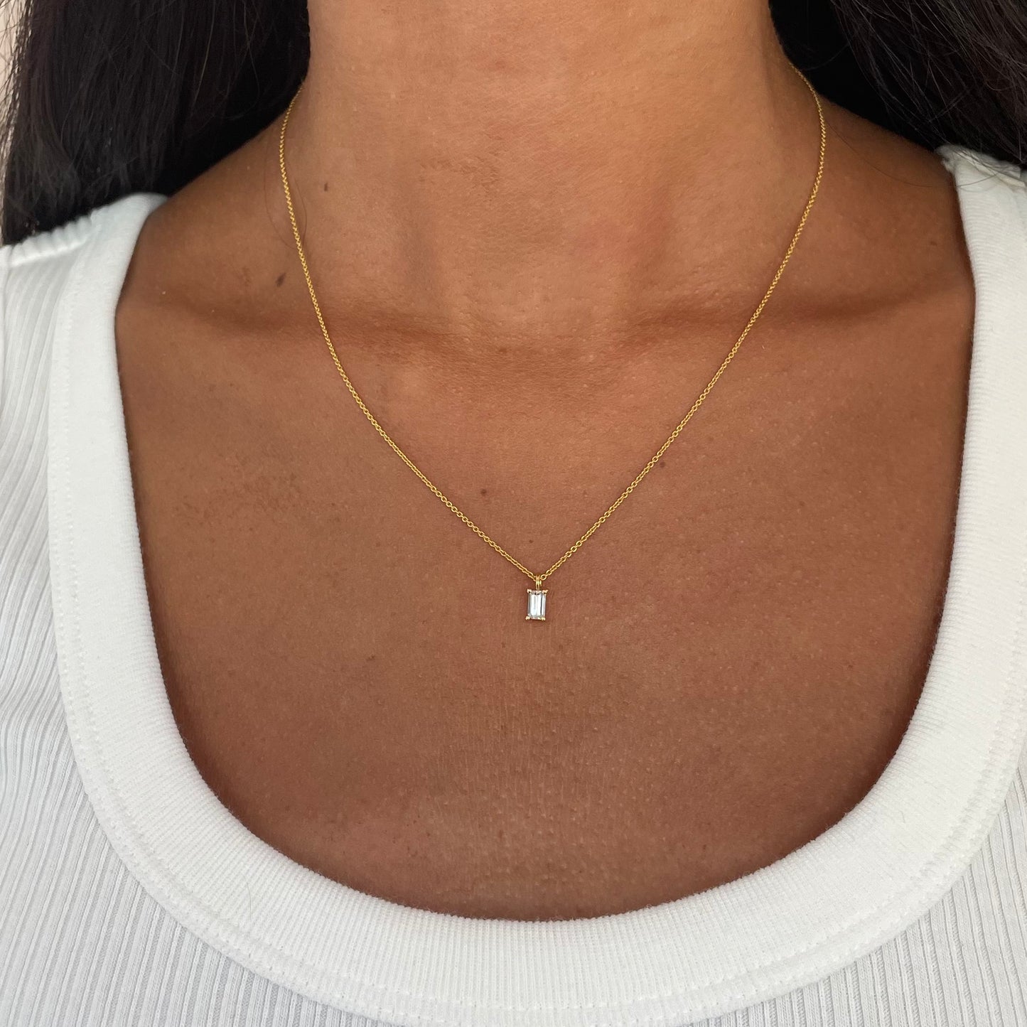 Baguette Floating Diamond Necklace - - Jewelry - Goldie Paris Jewelry - Baguette Necklace