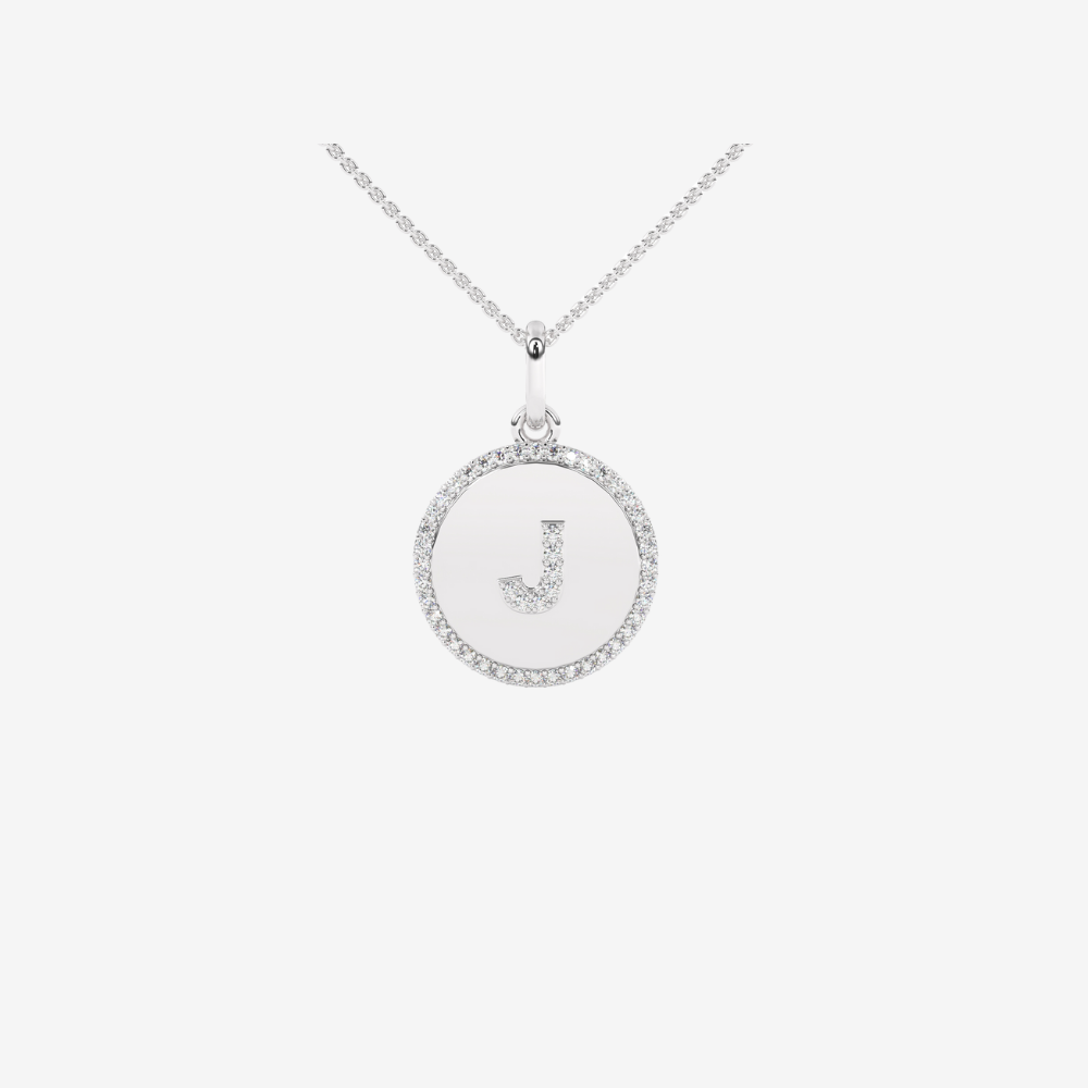 Diamond Letter Medallion Pendant/ Necklace - 14k White Gold - Jewelry - Goldie Paris Jewelry - Moms Necklace Pavé Pendant