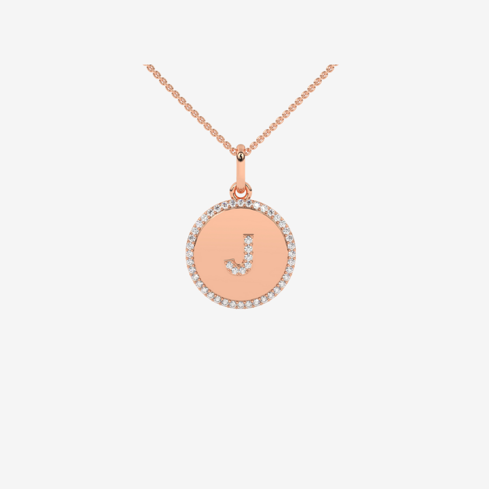 Diamond Letter Medallion Pendant/ Necklace - 14k Rose Gold - Jewelry - Goldie Paris Jewelry - Moms Necklace Pavé Pendant